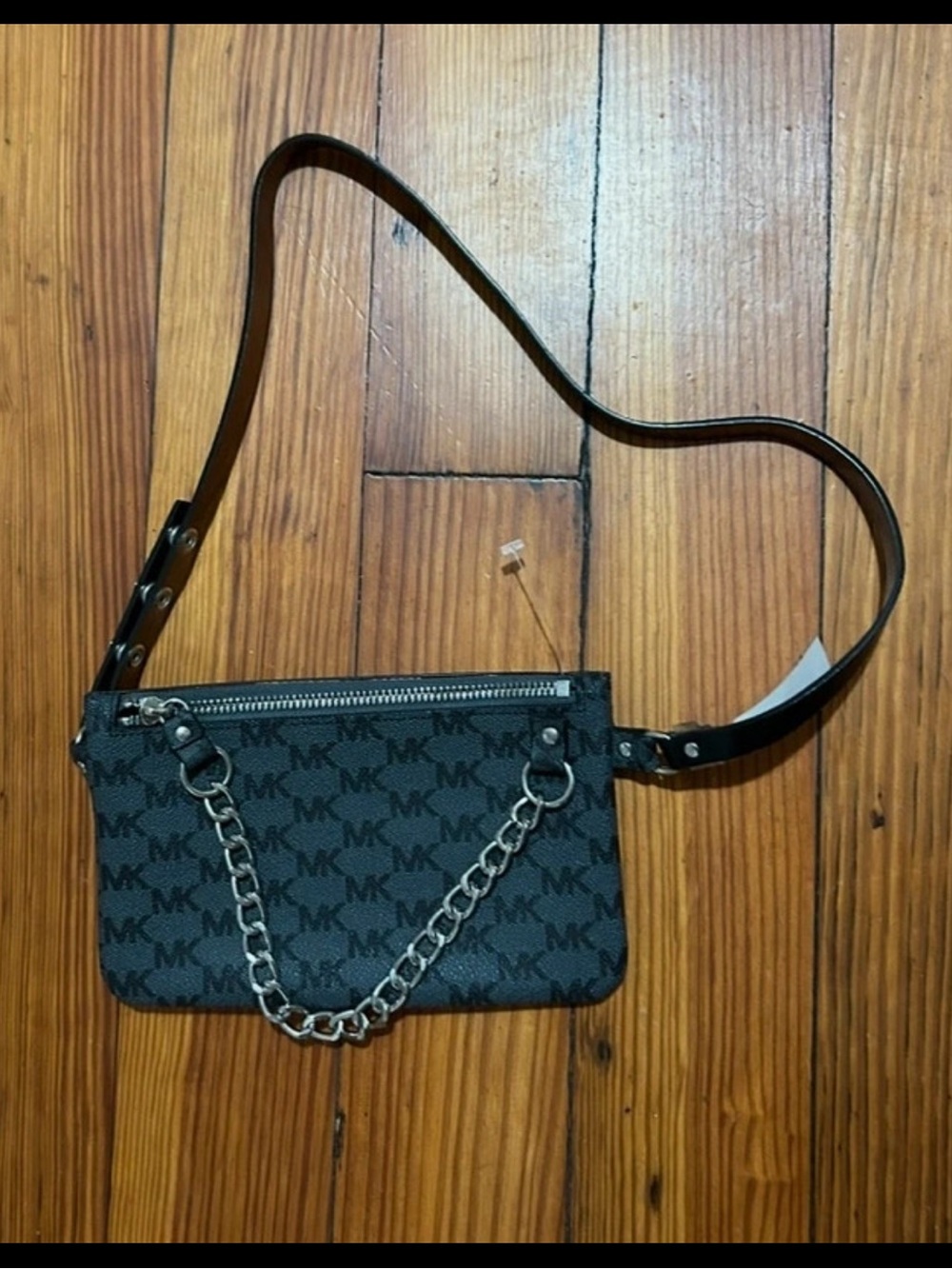 Michael Kors Black MK Logo Fanny Pack with Silver Chain
